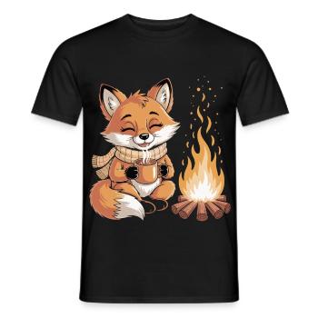 Cuddly fox at the campfire - Men's T-Shirt - black - Front - AI Model Male 178 light (178cm)