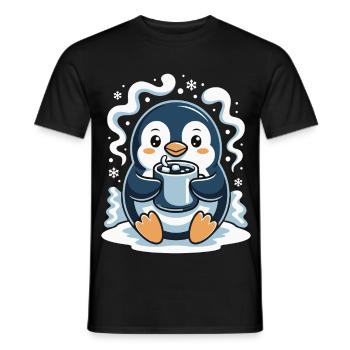 Cuddly penguin with hot cocoa - Men's T-Shirt - black - Front - AI Model Male 178 light (178cm)