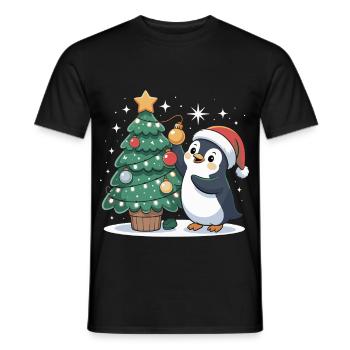 Pinguin schmückt Weihnachtsbaum - Männer T-Shirt - Schwarz - Vorne - AI Model Male 178 light (178cm)