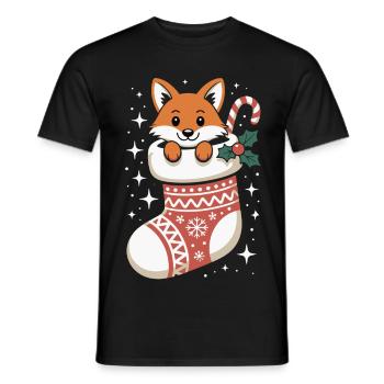 Fuchs in der Weihnachtssocke - Männer T-Shirt - Schwarz - Vorne - AI Model Male 178 light (178cm)