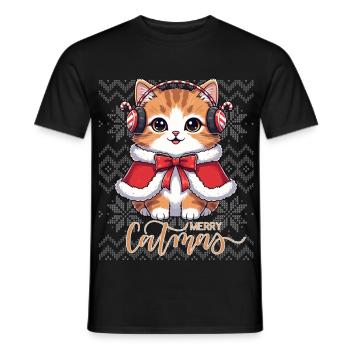 Chaton Noël Écouteurs Rouge - T-shirt homme - noir - Devant - AI Model Male 178 light (178cm)