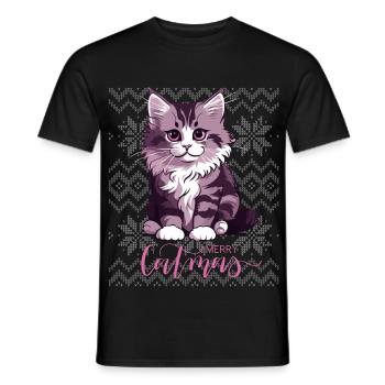 Lila Kätzchen-Weihnachtskater Catmas - Männer T-Shirt - Schwarz - Vorne - AI Model Male 178 light (178cm)