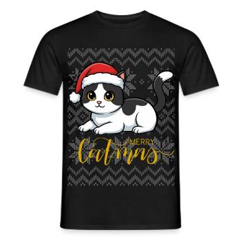 Chaton Noël en bonnet rouge - T-shirt homme - noir - Devant - AI Model Male 178 light (178cm)
