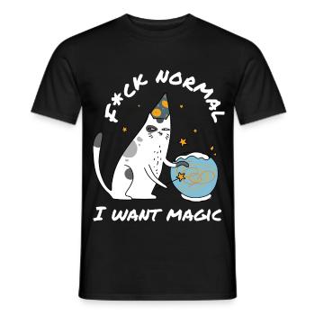 Merde Normal Je veux de la magie – Chat Sorcier Mignon - T-shirt homme - noir - Devant - AI Model Male 178 light (178cm)