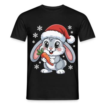 Winter bunny with carrot - Men's T-Shirt - black - Front - AI Model Male 178 light (178cm)