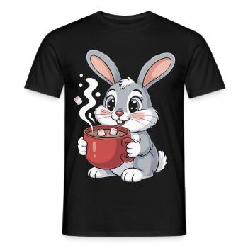 Cuddly bunny with coffee mug - Men's T-Shirt - black - Front - AI Model Male 178 light (178cm)