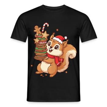 Écureuil de Noël avec des biscuits - T-shirt homme - noir - Devant - AI Model Male 178 light (178cm)