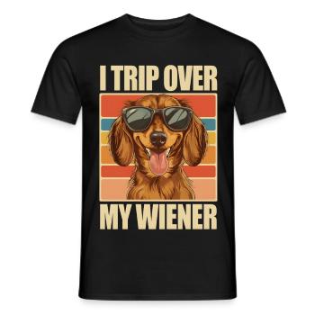 Vintage Dachshund Dackel I Trip Over My Wiener - Men's T-Shirt - black - Front - AI Model Male 178 light (178cm)