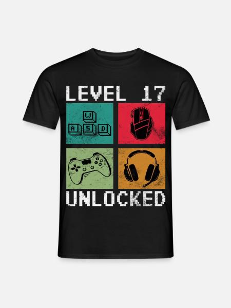 Level 17 Unlocked Retro Gamer - Männer T-Shirt - Schwarz