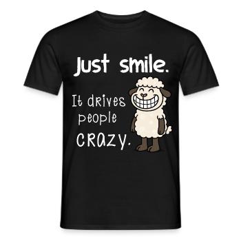 Just Smile – Cheeky Funny Sheep Motif Saying - Men's T-Shirt - black - Front - AI Model Male 178 light (178cm)