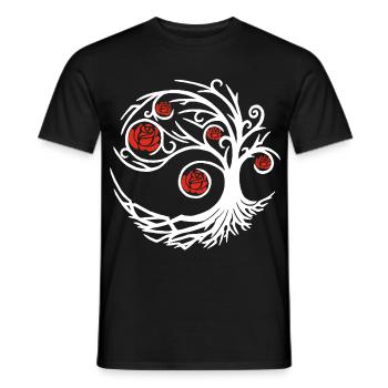 Stilisierter weißer Baum und rote Rosen - Männer T-Shirt - Schwarz - Vorne - AI Model Male 178 light (178cm)