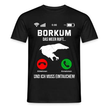 North Sea BORKUM THE SEA IS CALLING, I HAVE TO DIVE IN - Men's T-Shirt - black - Front - AI Model Male 178 light (178cm)