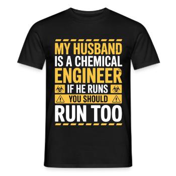 Funny scientific humor about a chemical engineer - Men's T-Shirt - black - Front - AI Model Male 178 light (178cm)