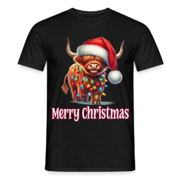 Bétail des Highlands avec un chapeau de Noël Joyeux Noël - T-shirt homme - noir - Devant - AI Model Male 178 light (178cm)