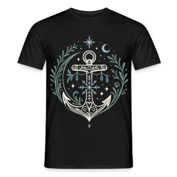 Maritime Christmas Anchor with Moon and Stars - Men's T-Shirt - black - Front - AI Model Male 178 light (178cm)