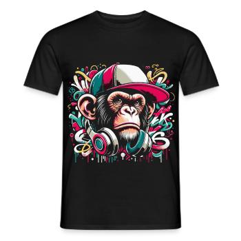 Hip Hop Affe mit Cap und Kopfhörer - Männer T-Shirt - Schwarz - Vorne - AI Model Male 178 light (178cm)