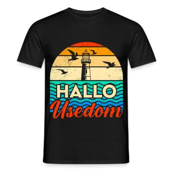 Holidays on Usedom Baltic Sea HELLO USEDOM Funny - Men's T-Shirt - black - Front - AI Model Male 178 light (178cm)
