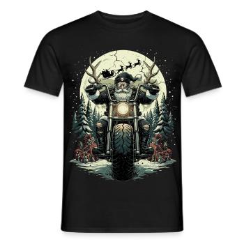 Lustiger Biker Weihnachtsmann Rock Motorrad - Männer T-Shirt - Schwarz - Vorne - AI Model Male 178 light (178cm)