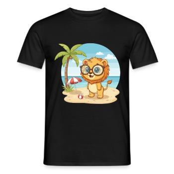 Lion mignon avec des lunettes vacances d’été à plage - T-shirt homme - noir - Devant - AI Model Male 178 light (178cm)