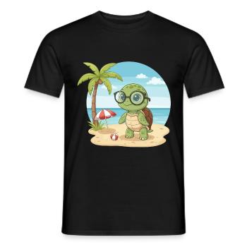 Cute Turtle with Glasses Beach Summer Vacation - Men's T-Shirt - black - Front - AI Model Male 178 light (178cm)