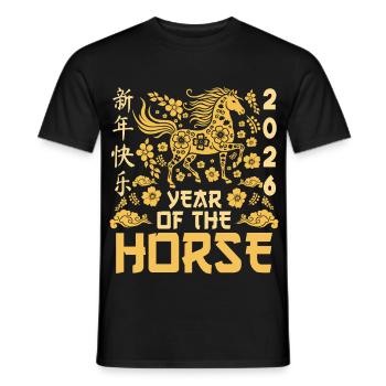 Année du zodiaque chinois du cheval Nouvel An lunaire - T-shirt homme - noir - Devant - AI Model Male 178 light (178cm)
