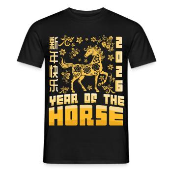 Year Of Horse Chinese Zodiac Lunar New Year 2026 - Men's T-Shirt - black - Front - AI Model Male 178 light (178cm)