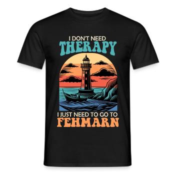 Mer Baltique. BESOIN DE PAS DE THÉRAPIE, IL FAUT ALLER À FEHMARN. - T-shirt homme - noir - Devant - AI Model Male 178 light (178cm)