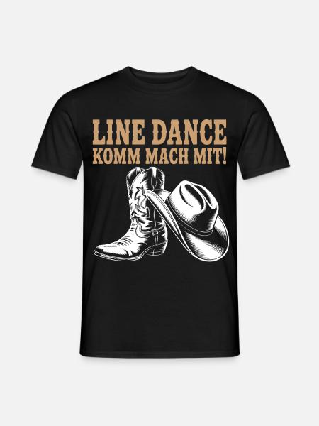 Line Dance Komm mach mit! Cowboyhut Westernstiefel - Männer T-Shirt - Schwarz
