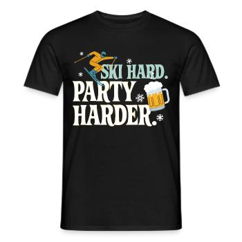 Ski Hard Party Harder Après Ski Spruch - Männer T-Shirt - Schwarz - Vorne - AI Model Male 178 light (178cm)