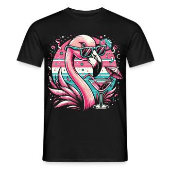 Retro flamingo with cocktail and sunglasses - Men's T-Shirt - black - Front - AI Model Male 178 light (178cm)