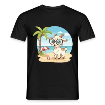 Cute Goat with Glasses Beach Summer Vacation - Men's T-Shirt - black - Front - AI Model Male 178 light (178cm)