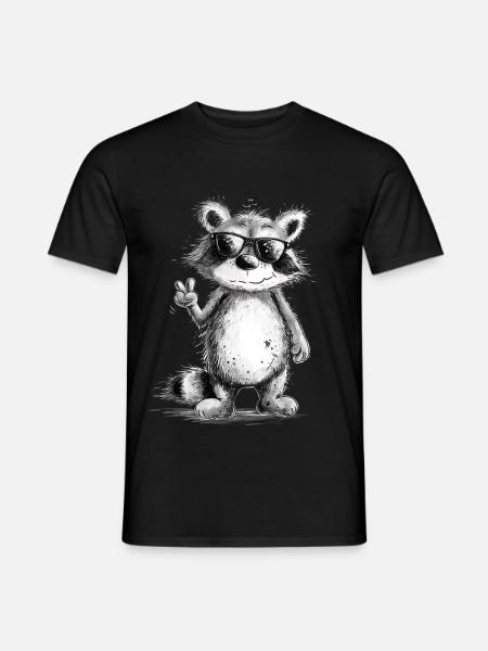 Happy Waschbär Mit Sonnenbrille in Peace Pose - Männer T-Shirt - Schwarz
