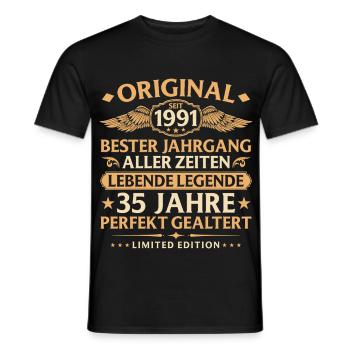 Anniversaire né en 1991 - 35 ans - T-shirt homme - noir - Devant - AI Model Male 178 light (178cm)
