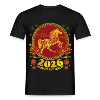 Pferdejahr 2026 Chinesisches Neujahr Chinesisches Tierkreis - Männer T-Shirt - Schwarz - Vorne - AI Model Male 178 light (178cm)