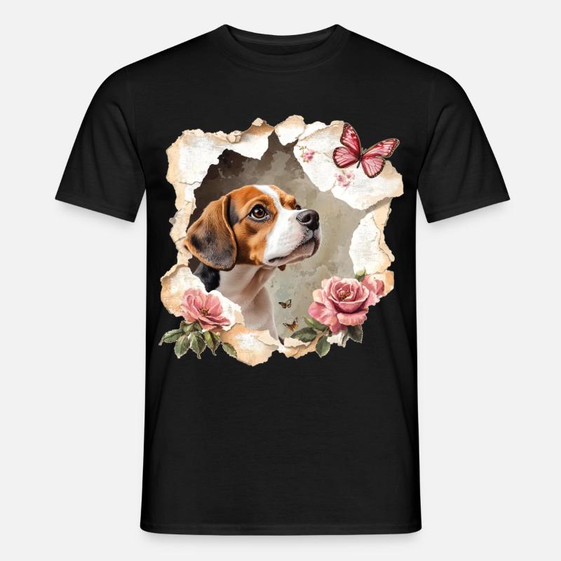 Beagle mit Schmetterling - Männer T-Shirt - Schwarz