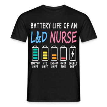 Battery level of a midwife, nurse, humor - Men's T-Shirt - black - Front - AI Model Male 178 light (178cm)