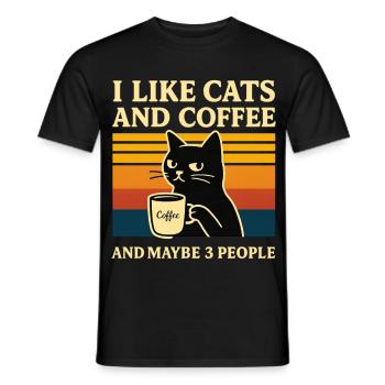 Humour rétro J’aime les chats et les chats de café - T-shirt homme - noir - Devant - AI Model Male 178 light (178cm)