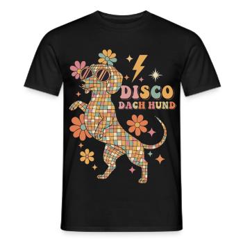 Techno Disco Dackel Discokugel Party Lustig - Männer T-Shirt - Schwarz - Vorne - AI Model Male 178 light (178cm)