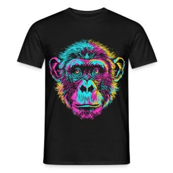 Chimpanzé coloré dans un style artistique néon - T-shirt homme - noir - Devant - AI Model Male 178 light (178cm)