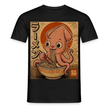 Ramen Octopus Cartoon in Sepia - Men's T-Shirt - black - Front - AI Model Male 178 light (178cm)