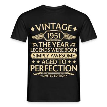 75e anniversaire Millésime 1951 Naissance - T-shirt homme - noir - Devant - AI Model Male 178 light (178cm)