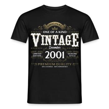 24th Birthday Vintage December Vintage 2001 - Men's T-Shirt - black - Front - AI Model Male 178 light (178cm)