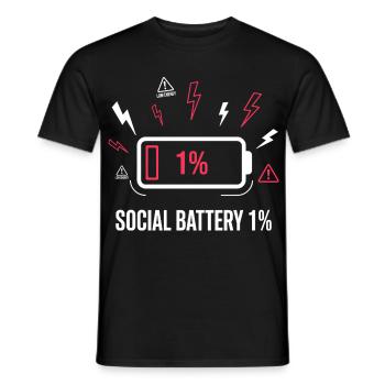 Batterie sociale 1 % Akku - T-shirt homme - noir - Devant - AI Model Male 178 light (178cm)