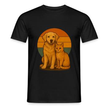Golden Retriever und Katze - Männer T-Shirt - Schwarz - Vorne - AI Model Male 178 light (178cm)