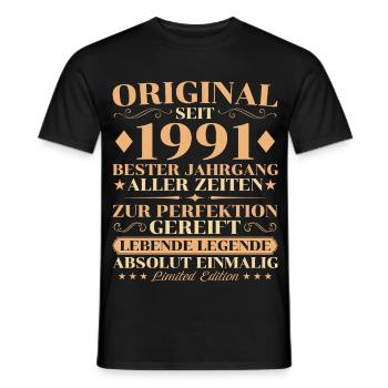 Anniversaire original du millésime 1991 : 35 ans - T-shirt homme - noir - Devant - AI Model Male 178 light (178cm)