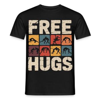 Étreinte de catcheur – Câlins gratuits, slogan rétro - T-shirt homme - noir - Devant - AI Model Male 178 light (178cm)