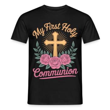 First Holy Communion Cross Roses - Men's T-Shirt - black - Front - AI Model Male 178 light (178cm)