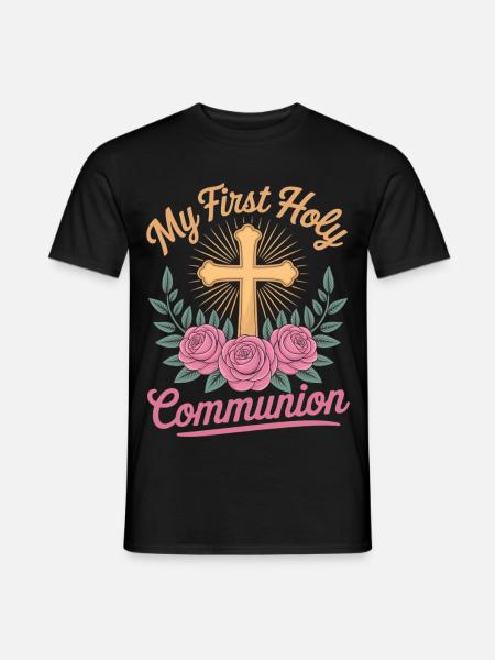 First Holy Communion Cross Roses - Men's T-Shirt - black