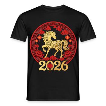 Année du Cheval 2026 Or Nouvel An chinois - T-shirt homme - noir - Devant - AI Model Male 178 light (178cm)
