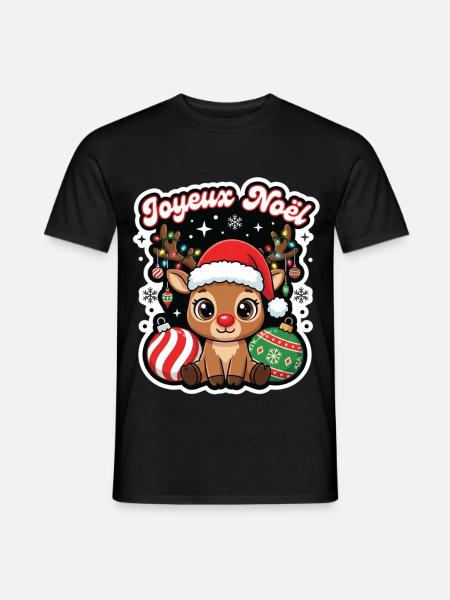 Frohe Weihnachten mit einem niedlichen kleinen Rentier - Männer T-Shirt - Schwarz
